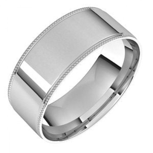 14K White 7 mm Milgrain Flat Comfort Fit Edge Band [cv2